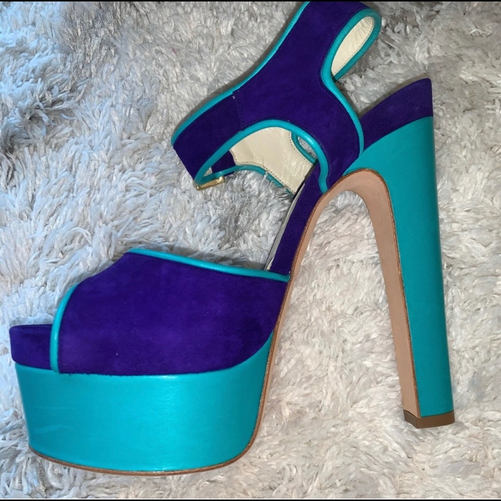 Brian Atwood Color Block Suede Platform Heels Blue - image 3